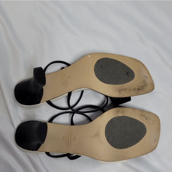 VINTAGE 90s heels two tone leather sling back square toe sandal 8.5 - Picture 7 of 11